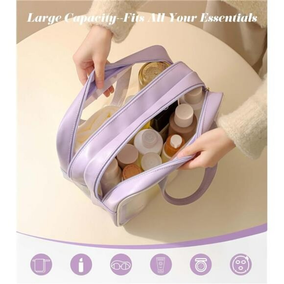 Large travel toiletry bag waterproof makeup organizer with wet dry separation po - Picture 2 of 7